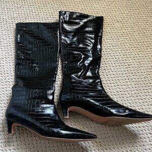 Black Faux Crocodile Boots – Size 11